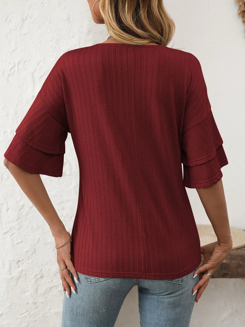 V-neck Ruffle Half Sleeve Top (21)