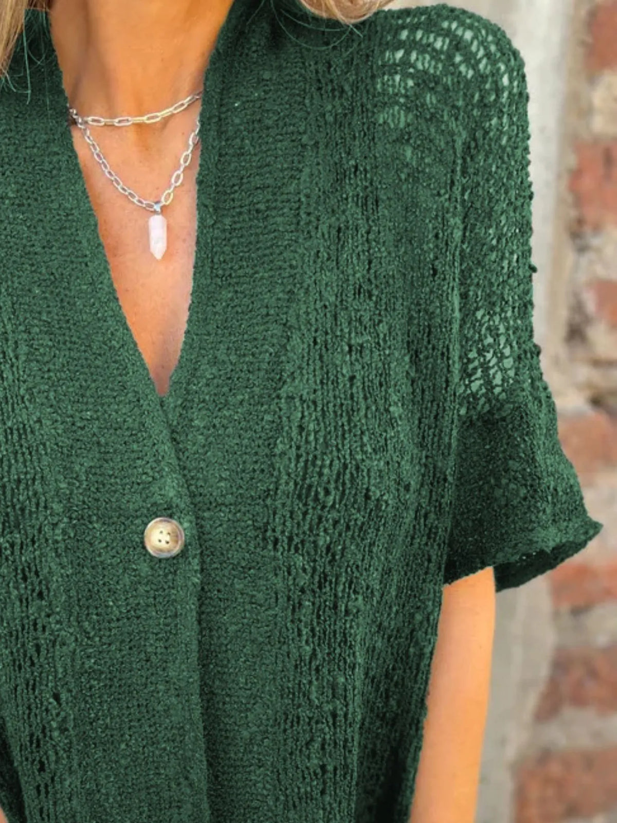 Full Size One Button Openwork Cardigan Plus (19)