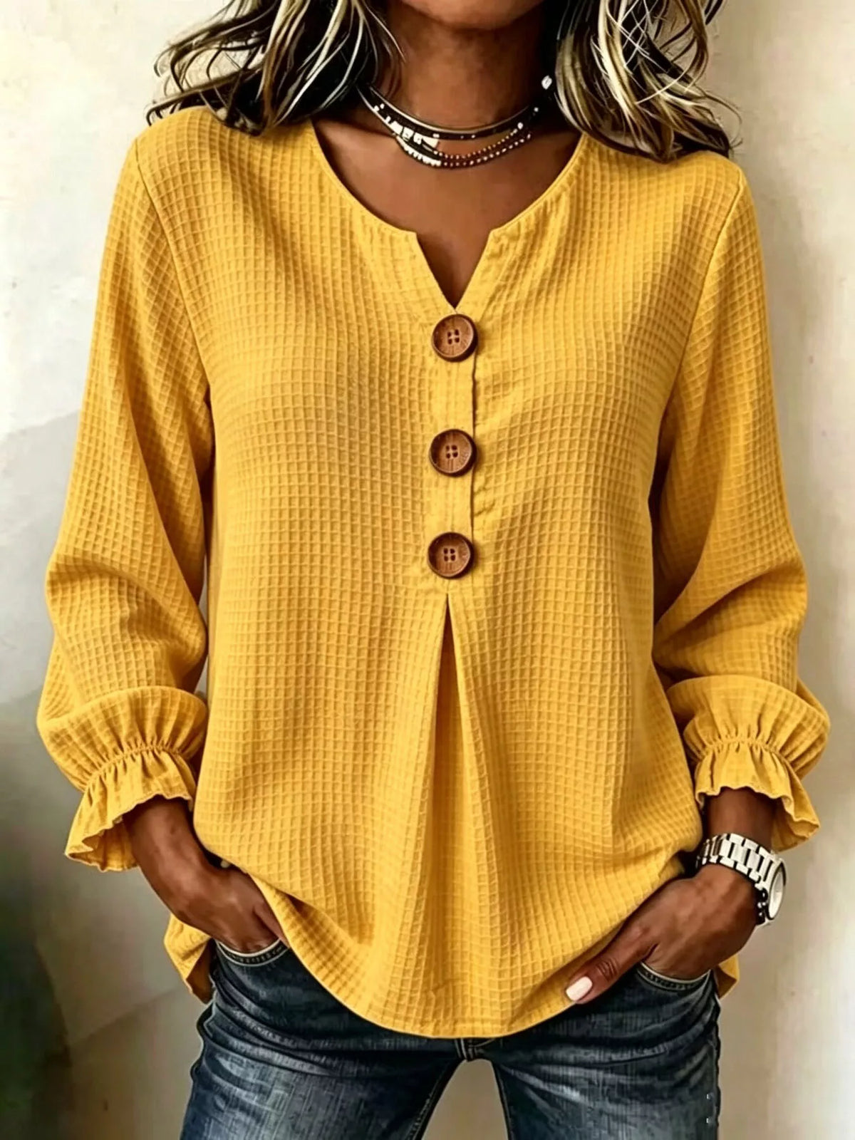 Waffle Knit Long Sleeve Top (19)