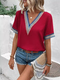 Full Size V-neck Short Sleeve Blouse