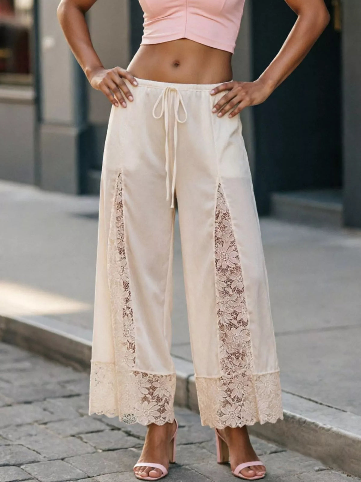 Lace Trim Wide-leg Cropped Pants (12)