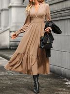Notched Long Sleeve Tiered Dress (17)