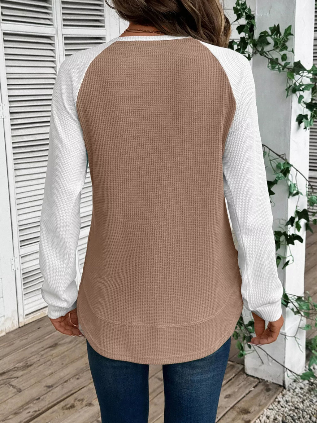 Waffle Knit Raglan Sleeve T-shirt (9)