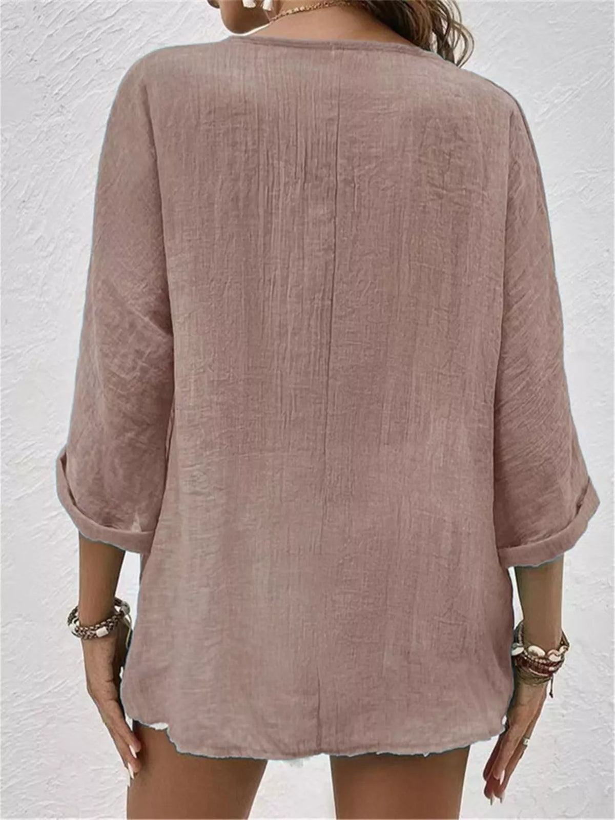 Full Size Casual V-neck Button-down Blouse Plus (11)