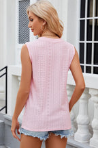 Decorative Button Eyelet V-neck Tank (2)