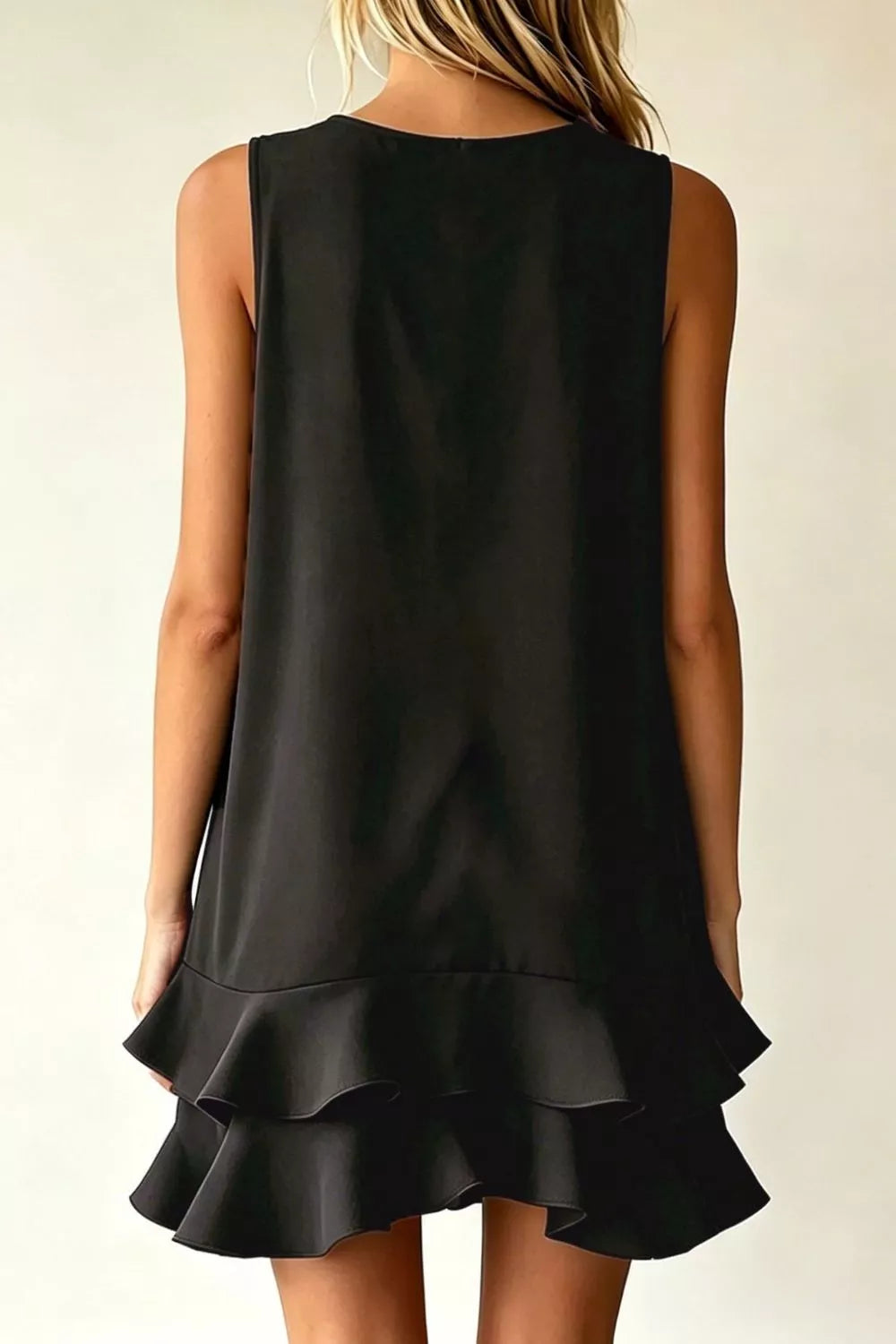 Full Size Sleeveless V-neck Ruffle Hem Mini Dress Plus (11)
