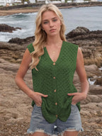 Button Down Eyelet V-neck Sweater Vest (14)
