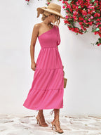 Smocked One-shoulder Midi Dress (4)