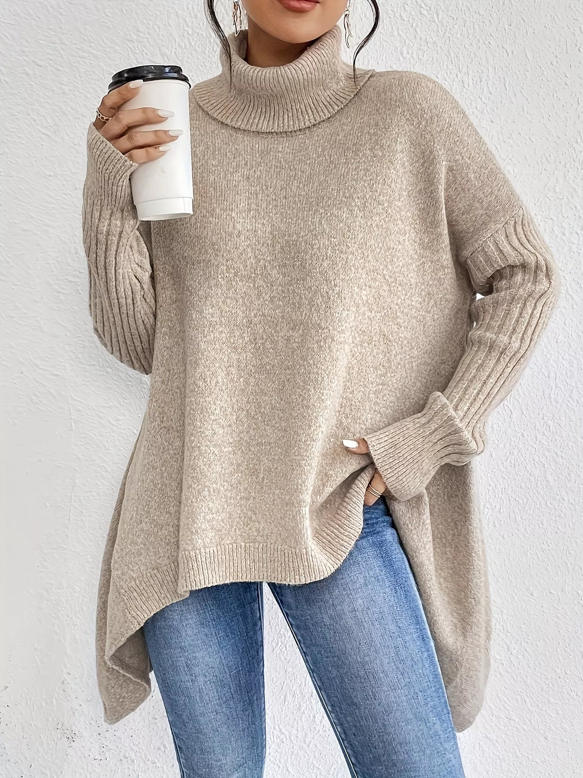Turtleneck High-low Hem Sweater