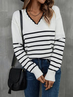 Striped V-neck Drop Shoulder Sweater