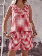 Gingham Sleeveless Top Shorts Set (16)