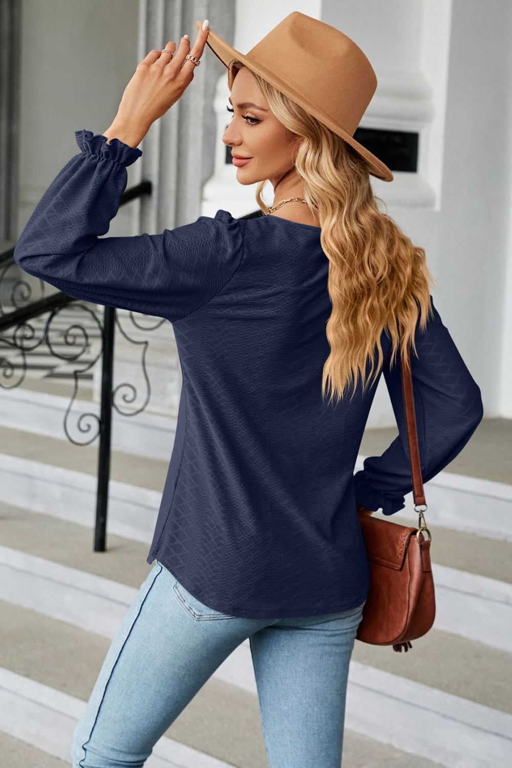 Round Neck Flounce Sleeve Blouse (6)