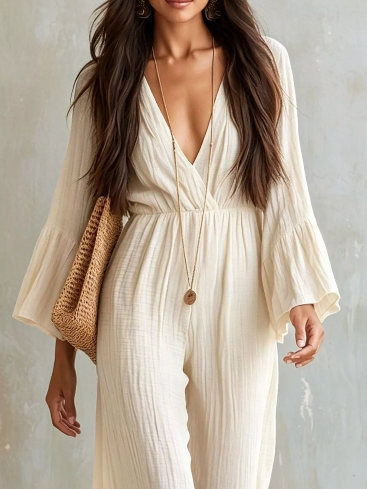 Textured Flare Sleeve Jumpsuit (4)