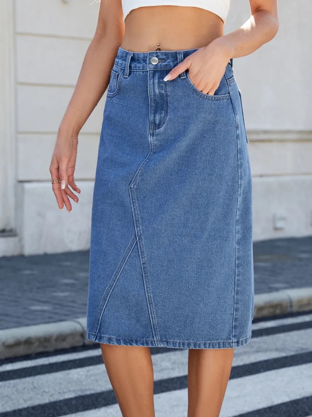 Slit Back Midi Denim Skirt (4)