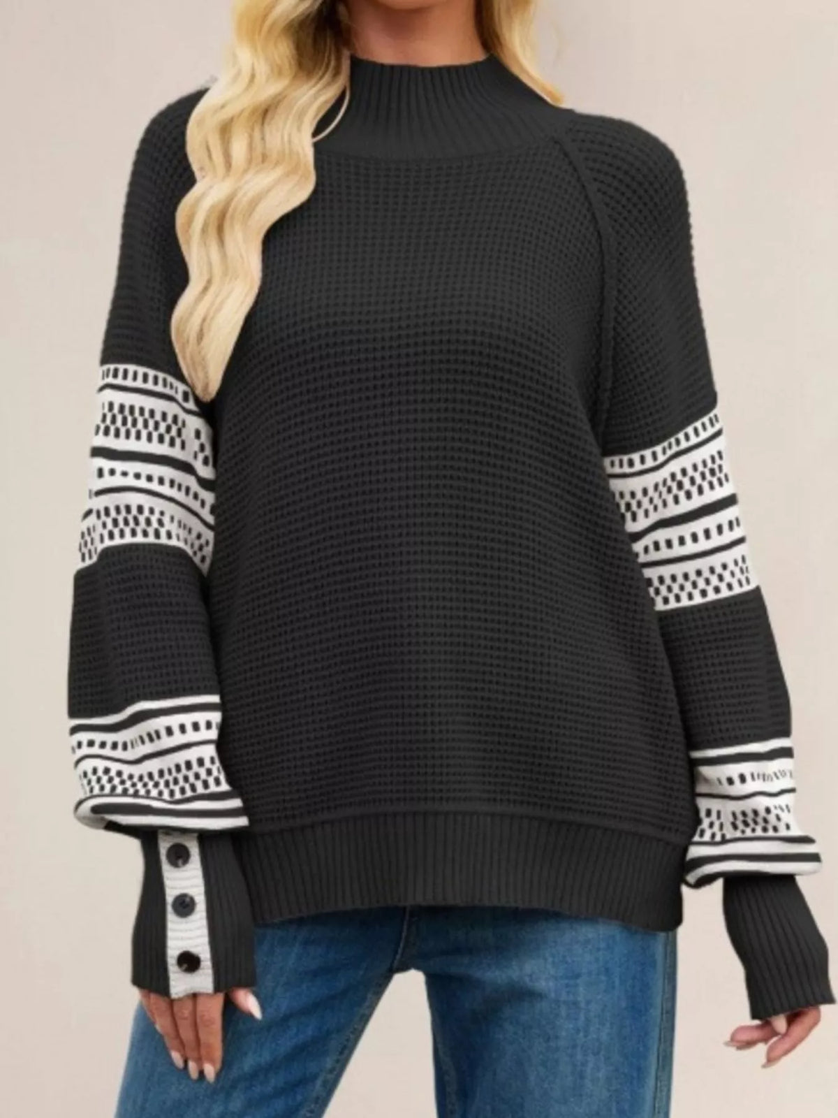 Waffle Knit Mock Neck Sweater (6)