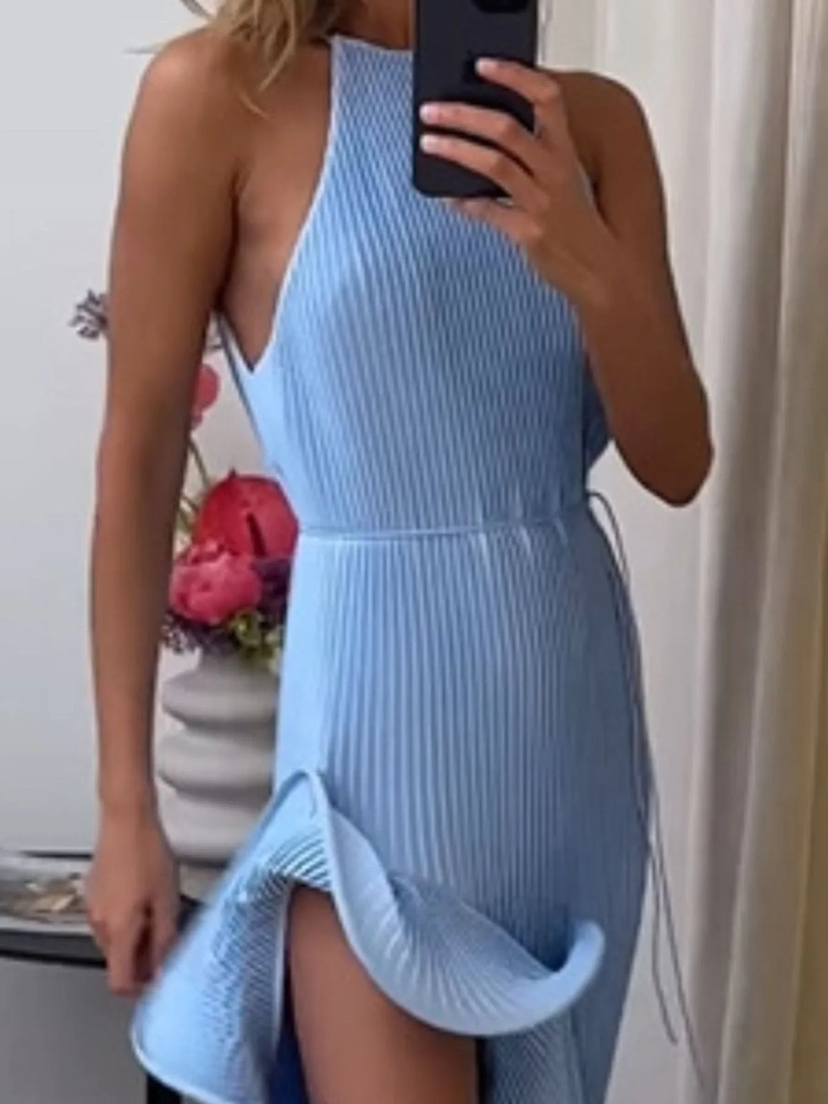 Ruffle Hem Ribbed Sleeveless Dress (10)