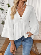 V-neck Bell Sleeve Blouse (2)