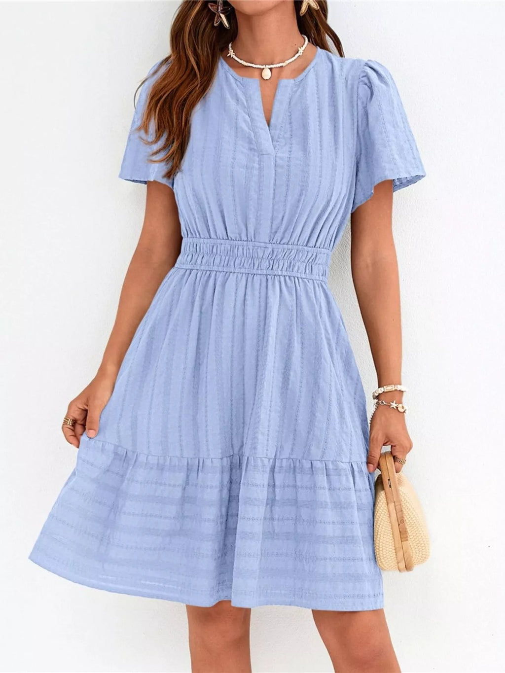 Short Sleeve Smocked Waist Tiered Dress (8)