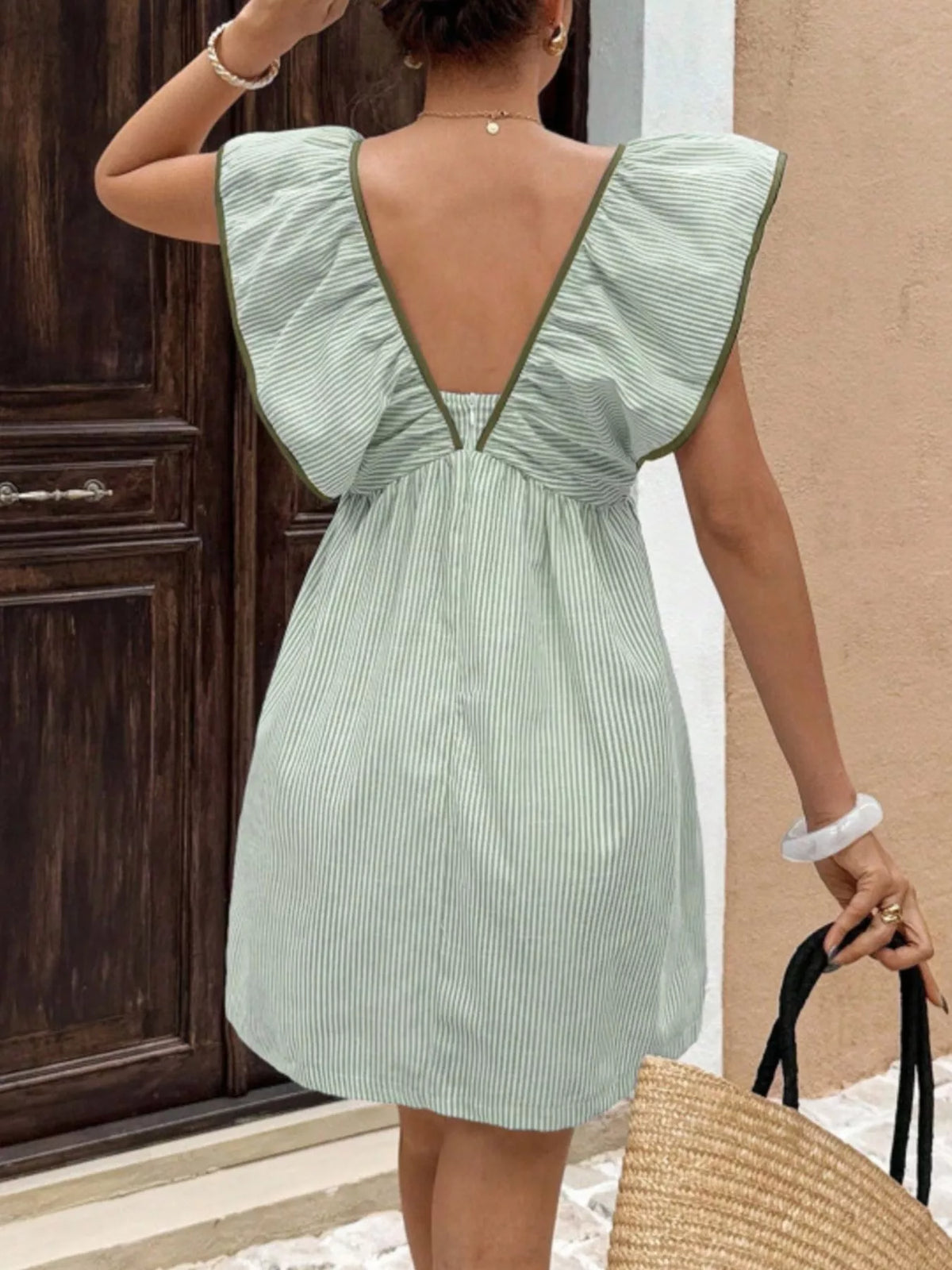 Striped Ruffle Sleeve Mini Dress (13)