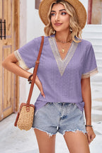 Eyelet V-neck Short Sleeve T-shirt (23)
