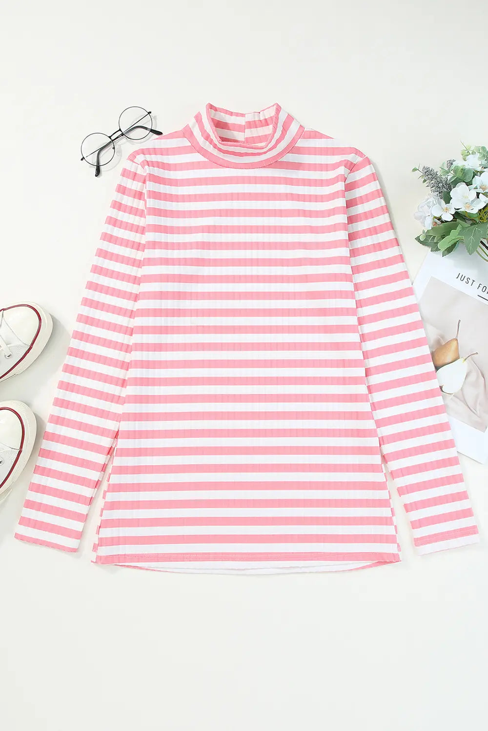Striped Mock Neck Long Sleeve Top (8)