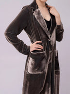 Velvet Lapel Collar Longline Coat (2)