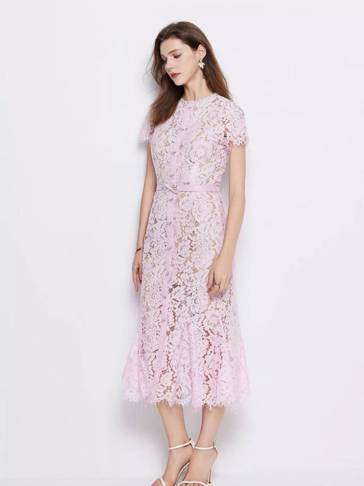 Lace Short Sleeve Mermaid Dress (4)