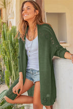 Openwork Side Slit Open Front Long Sleeve Cardigan (8)