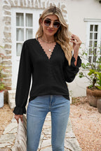 Eyelet Lace Trim Flounce Sleeve Blouse (8)