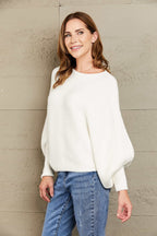 Horizontal Ribbing Dolman Sleeve Sweater (4)