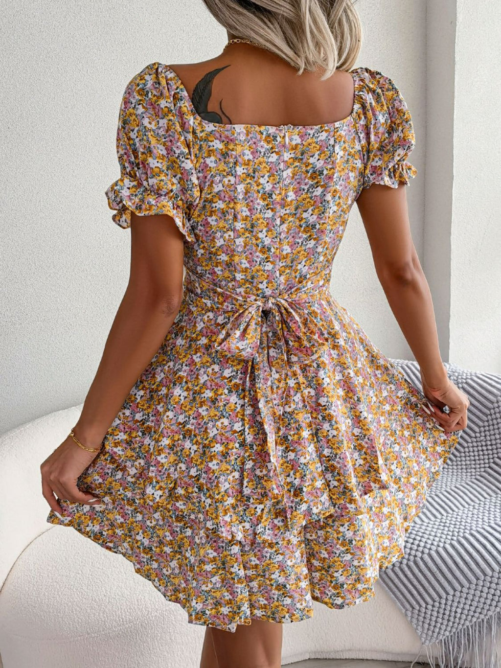 Floral Sweetheart Neck Flounce Sleeve Mini Dress (9)