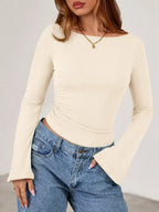 Boat Neck Flare Sleeve T-shirt