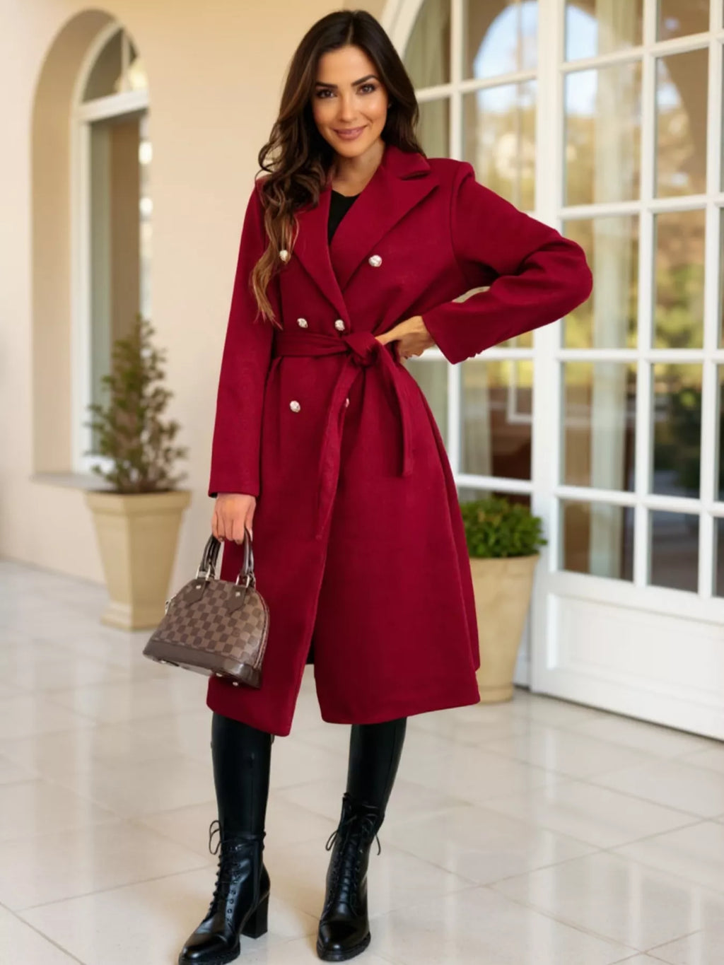 Double-breasted Tie Waist Overcoat (14)