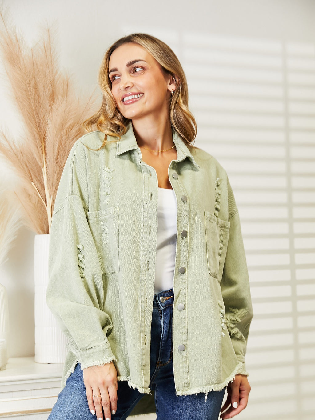 Distressed Raw Hem Denim Jacket (14)