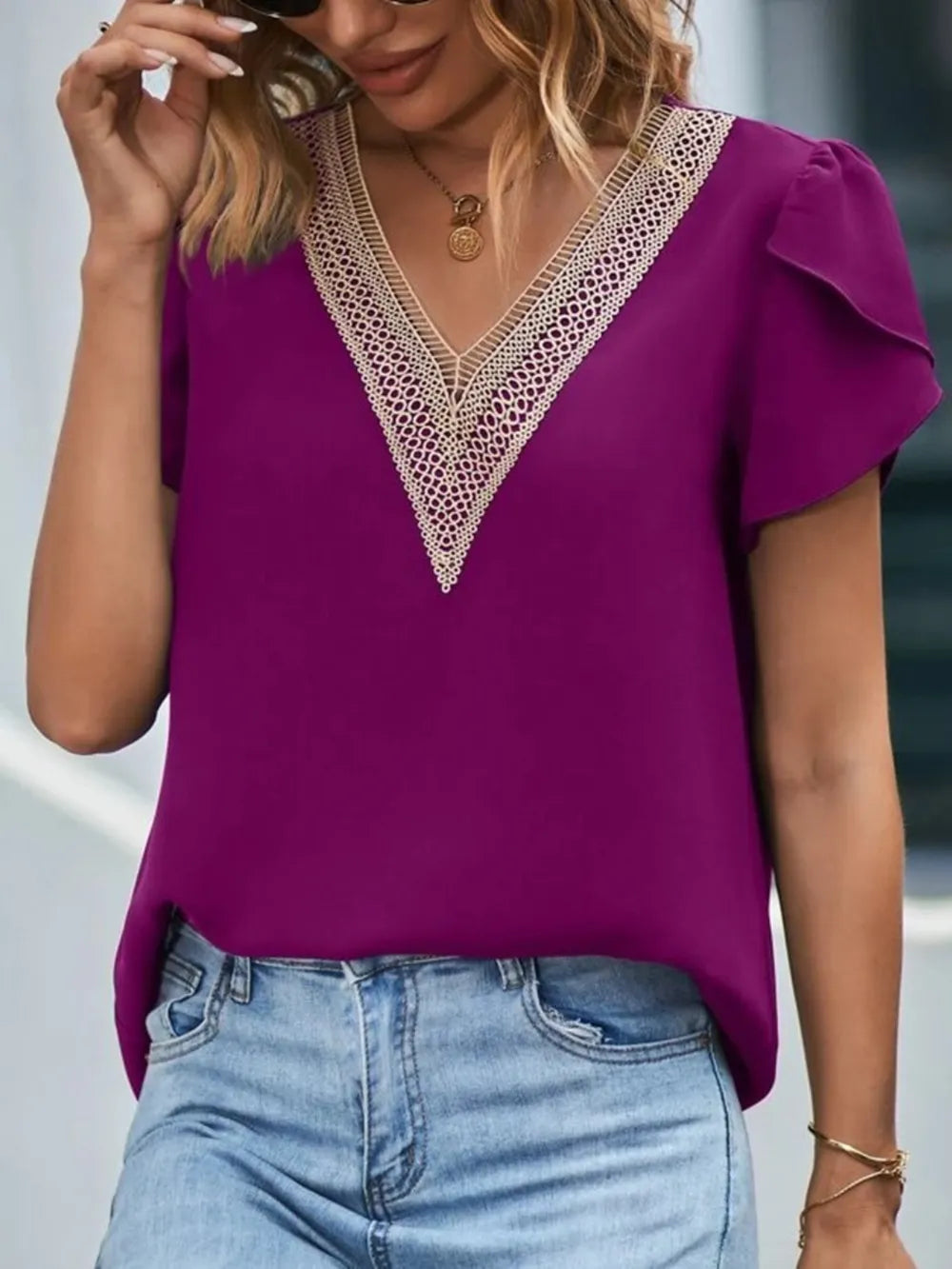 V-neck Petal Sleeve Blouse (20)