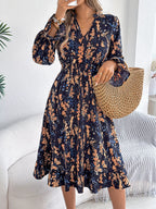 Floral Print Ruffle Hem Flounce Sleeve A-line Dress (2)