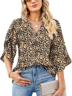 Printed Notched Half Sleeve Blouse (11)