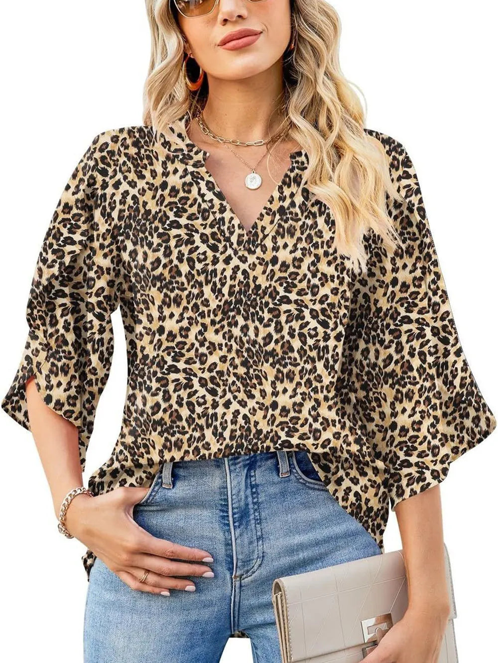 Printed Notched Half Sleeve Blouse (11)