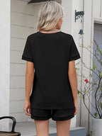 Solid Color Short Sleeve Top Shorts Two-piece Set (14)