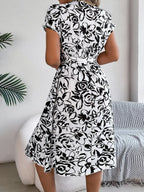Printed V-neck Short Sleeve Dress (6)