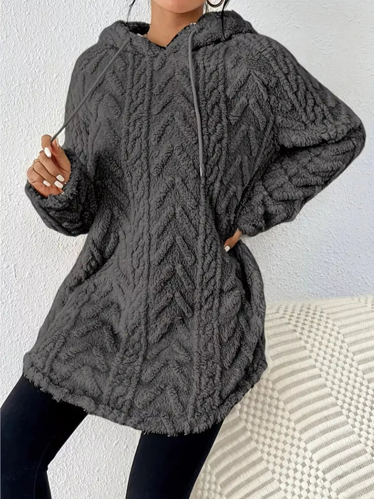 Cozy Textured Drawstring Fleece Hoodie (15)