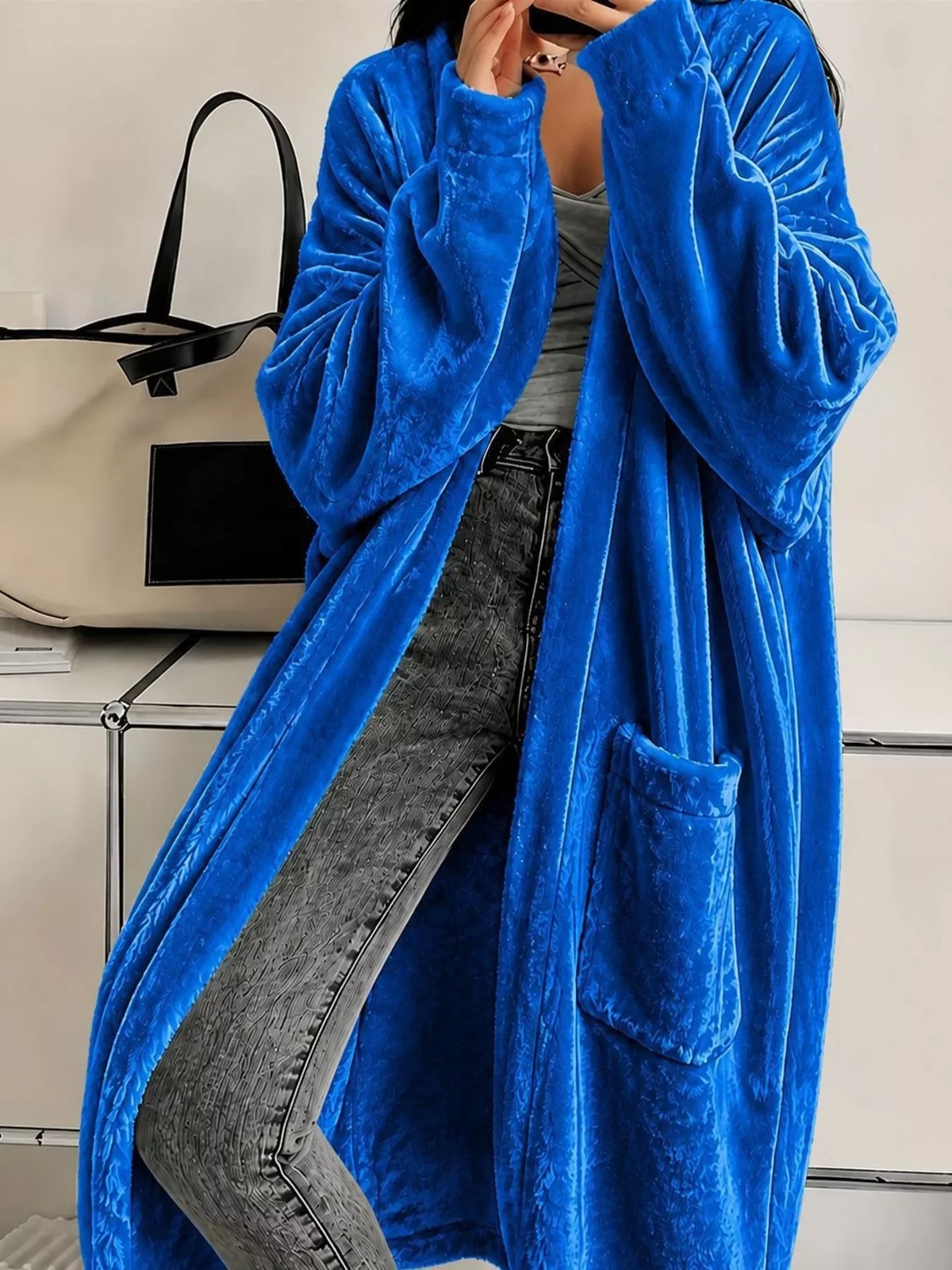 Full Size Velvet Open-front Longline Outerwear Plus (13)