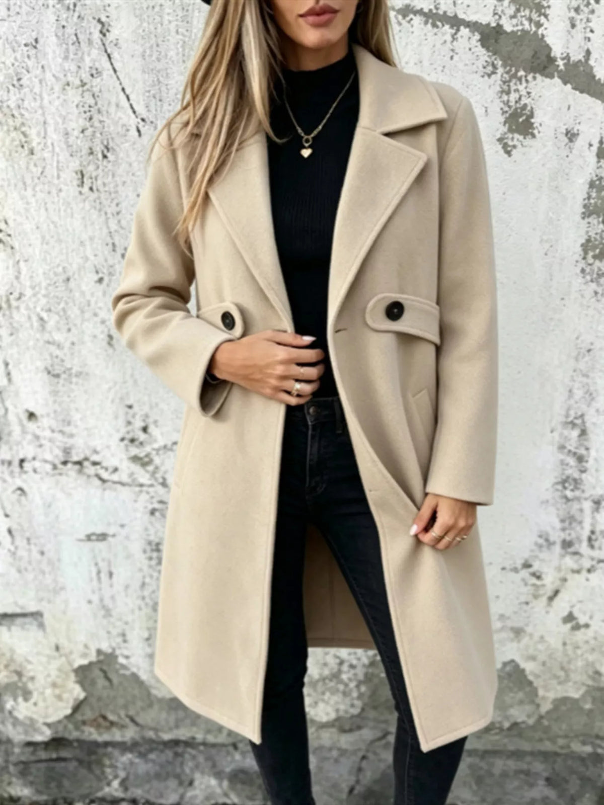 Full Size Lapel Collar Longline Overcoat Plus