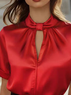 Satin Keyhole Short Sleeve Blouse (12)