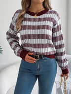 Striped Round Neck Long Sleeve Sweater (17)