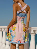 Printed Back Smocked Sleeveless Mini Dress (7)