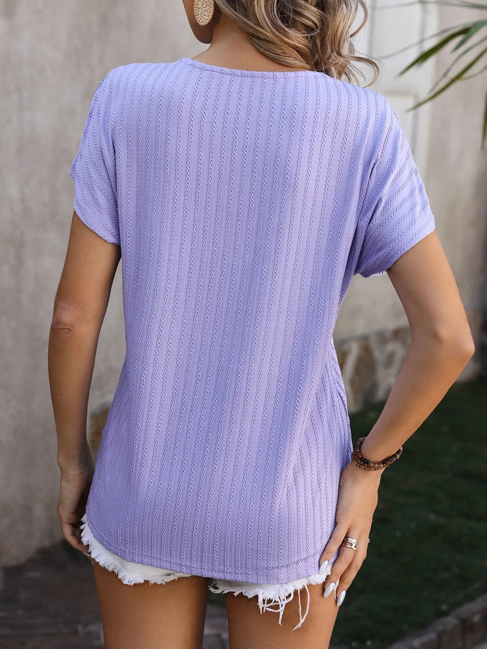 Textured Surplice Short Sleeve Blouse (6)