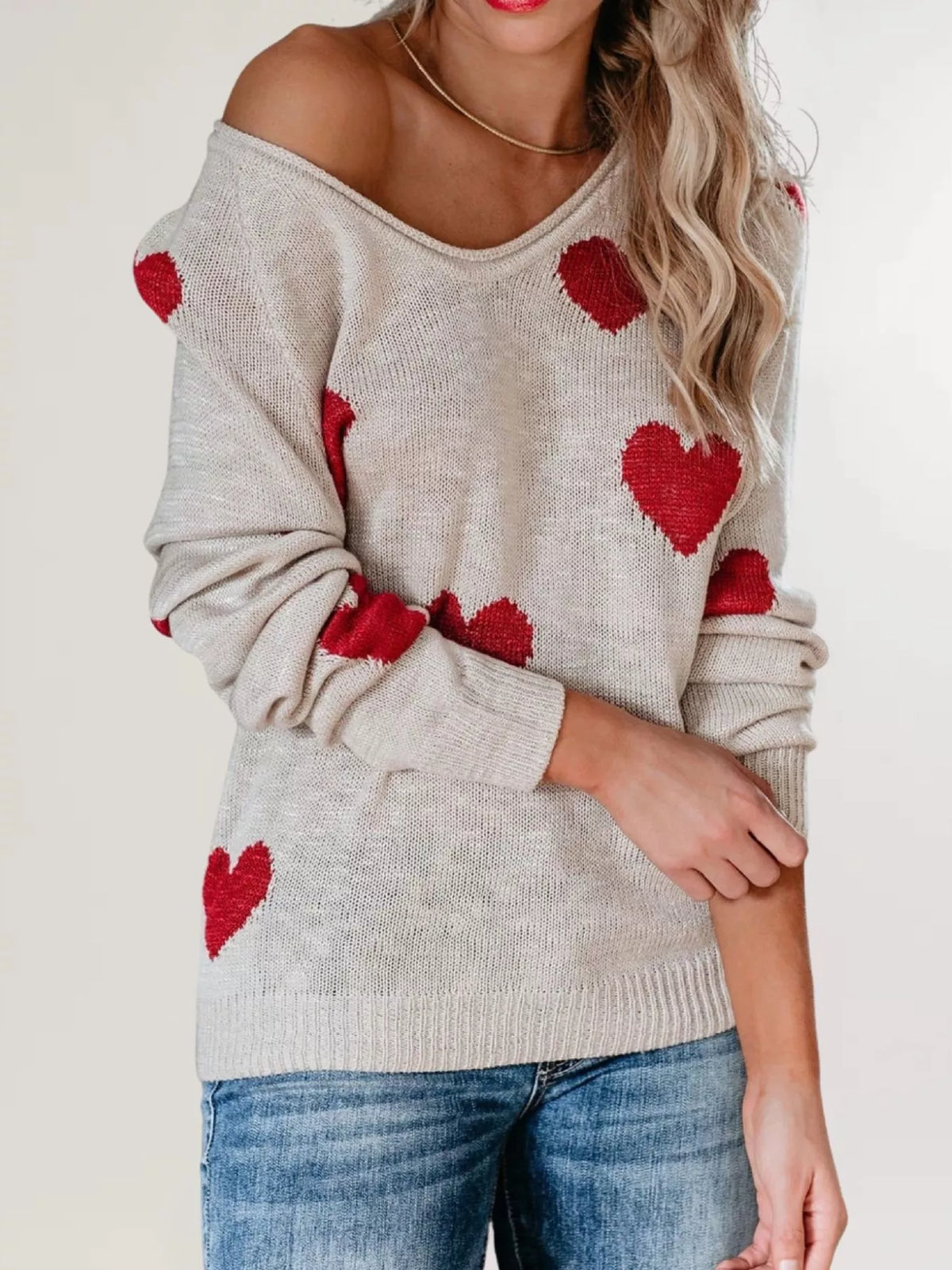 Heart Pattern Raglan Sleeve Sweater (2)