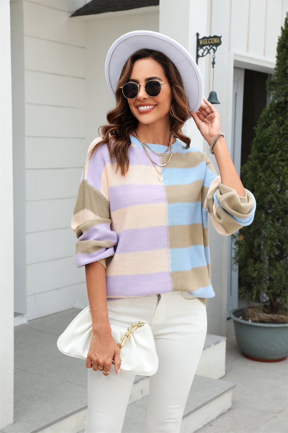 Round Neck Long Sleeve Shoulder Sweater (11)