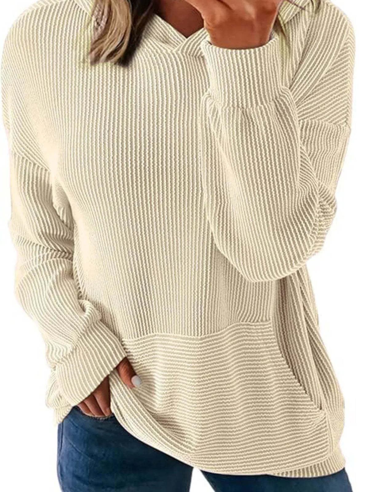 Ribbed Oversized Hoodie Sweatshirt Pocket (6)